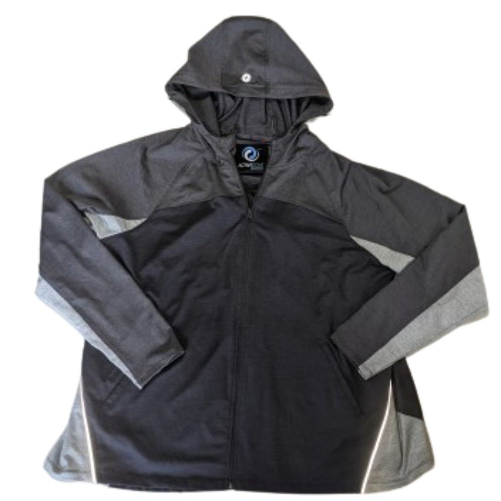 Fall Spring Activewear Black Gray Hooded Jacket Size 6X Fits 4X or 5X